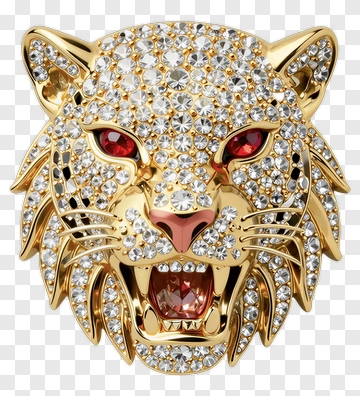 Golden Tiger Head With Gemstones PNG