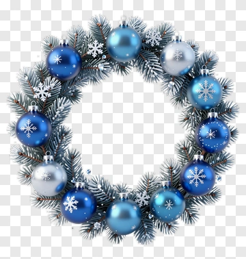 Christmas Wreath With Blue Ornaments PNG
