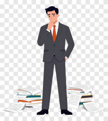 Businessman Thinking Surrounded By Papers PNG