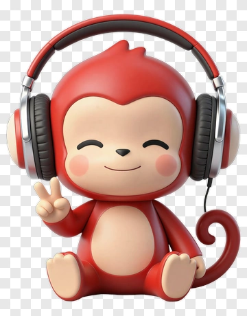 Cartoon Monkey Wearing Headphones PNG