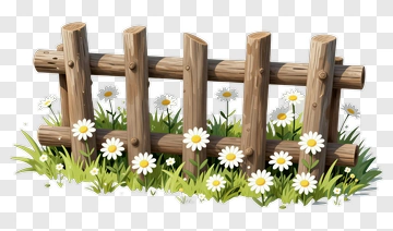 Wooden Fence With Daisies PNG