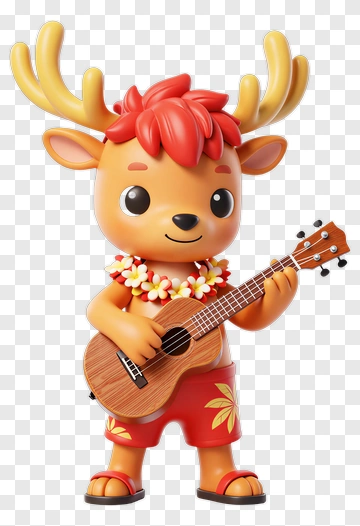 Cartoon Deer Playing Ukulele PNG