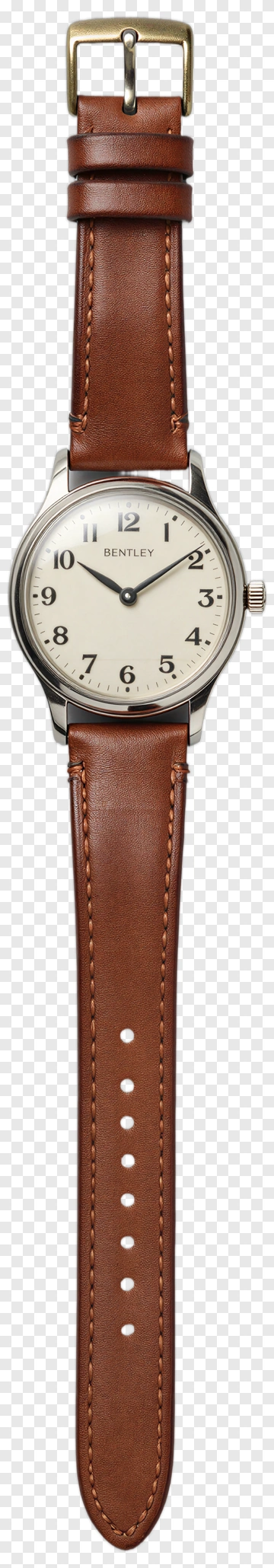 Brown Leather Strap Watch With Silver Dial PNG