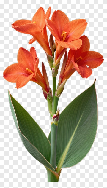 Orange Flower With Green Leaves PNG