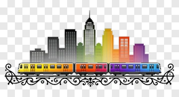 Colorful Train With City Skyline PNG