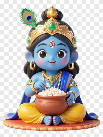 Cartoon Krishna Eating Puffed Rice PNG
