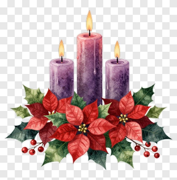 Christmas Candle Arrangement With Poinsettias PNG