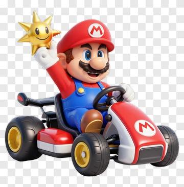 Mario Driving A Go-Kart With A Star PNG