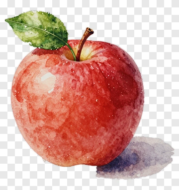 Watercolor Red Apple With Leaf PNG