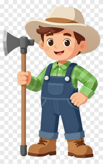 Cartoon Farmer Holding An Axe PNG
