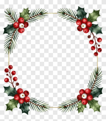 Christmas Holly And Berries Frame PNG