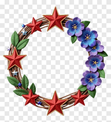 Colorful Floral Wreath With Red Stars PNG