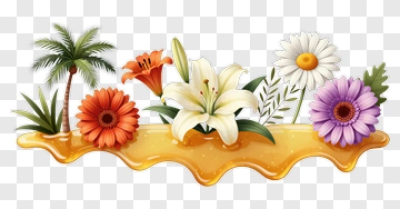 Colorful Floral Arrangement With Palm Tree PNG