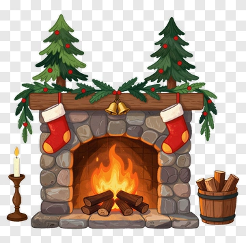 Cozy Fireplace With Christmas Decorations PNG