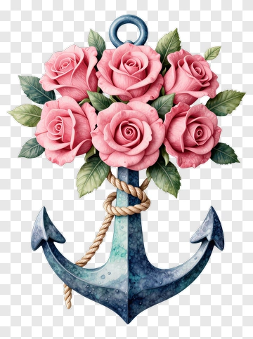 Anchor With Pink Roses Bouquet PNG