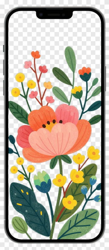 Colorful Floral Design On Phone Screen PNG