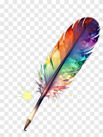 Colorful Feather Quill Pen With Ink Splash PNG