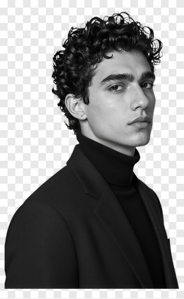 Young Man In Black Turtleneck And Suit PNG