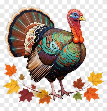 Colorful Turkey Surrounded By Autumn Leaves PNG