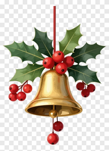 Christmas Bell With Holly And Berries PNG