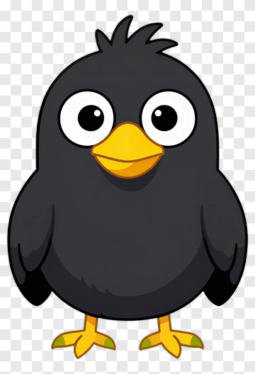 Cartoon Black Bird With Big Eyes PNG