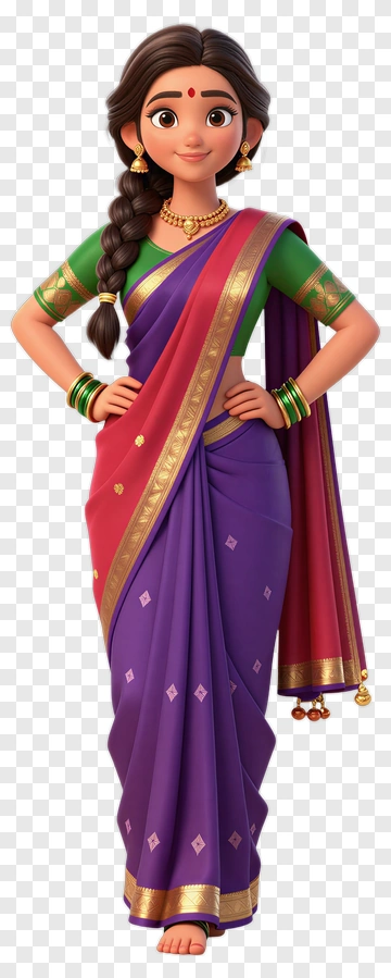 Indian Woman In Colorful Saree PNG