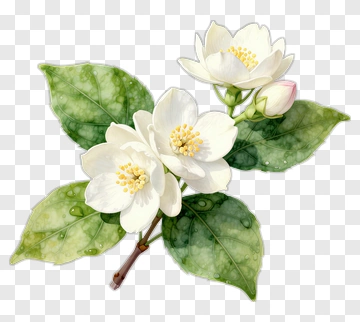 White Jasmine Flowers With Green Leaves PNG