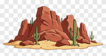 Desert Landscape With Cacti And Rocks PNG