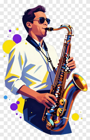 Musician Playing Saxophone In Sunglasses PNG