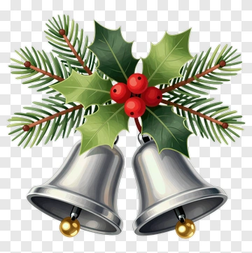 Christmas Bells With Holly And Pine PNG