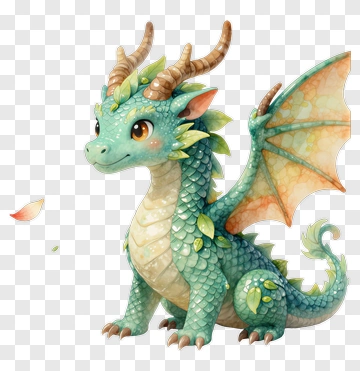 Cartoon Dragon With Leafy Details PNG
