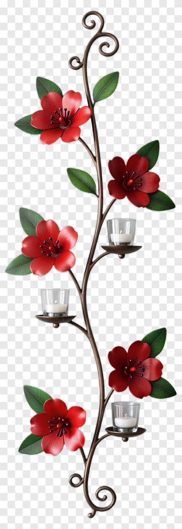 Floral Wall Candle Holder With Red Flowers PNG