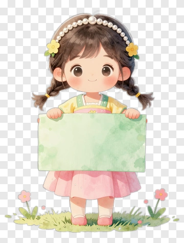 Cartoon Girl Holding A Blank Sign PNG