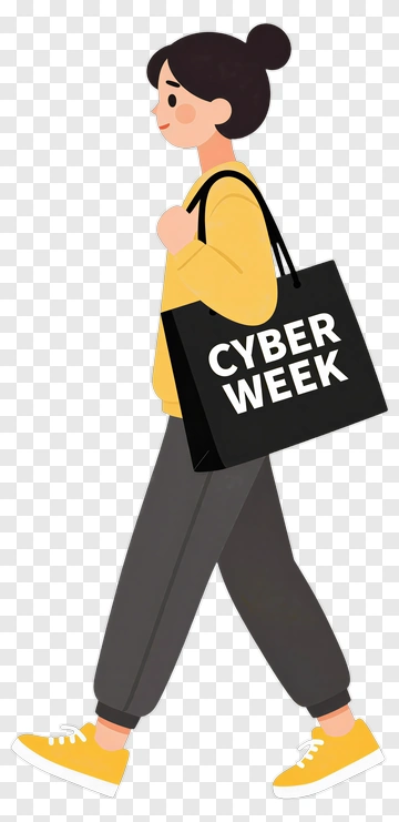 Woman Walking With Cyber Week Shopping Bag PNG