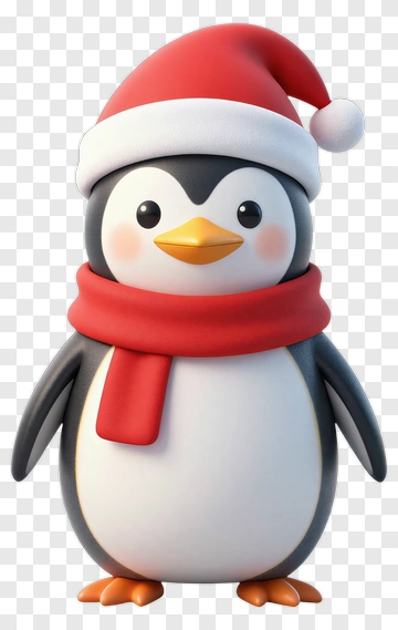 Cartoon Penguin Wearing A Christmas Hat And Scarf PNG