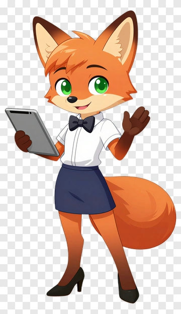Cartoon Fox Holding A Tablet PNG
