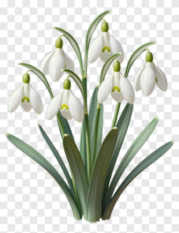 Snowdrop Flowers With Green Leaves PNG