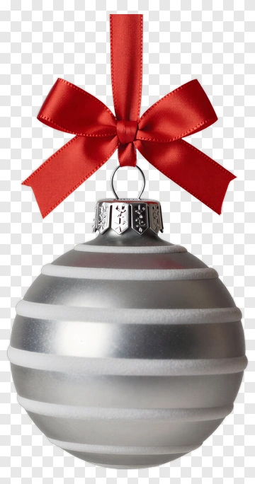 Silver Christmas Ornament With Red Bow PNG