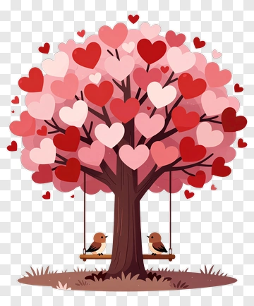 Colorful Heart Tree With Birds On Swings PNG