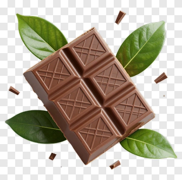 Chocolate Bar Surrounded By Green Leaves PNG