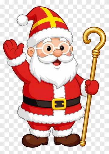 Cartoon Santa Claus Waving With A Staff PNG