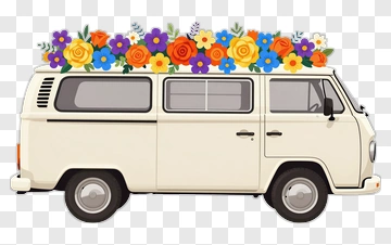 Van With Colorful Floral Decoration PNG
