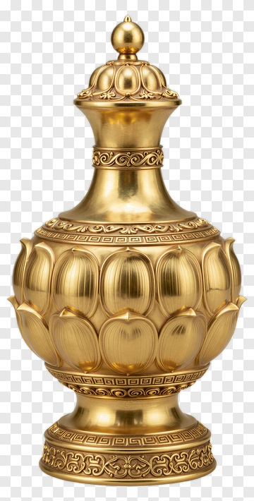 Gold Decorative Vase With Floral Design PNG