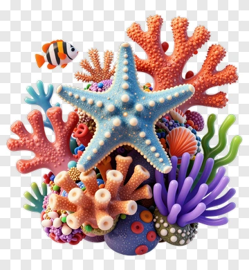 Colorful Coral Reef With Starfish And Clownfish PNG