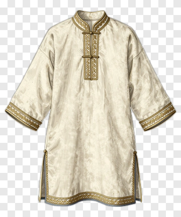 Traditional White Tunic With Decorative Trim PNG