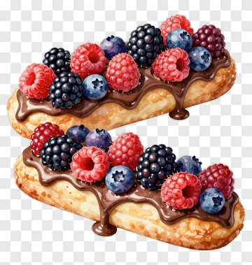 Chocolate Eclairs Topped With Berries PNG