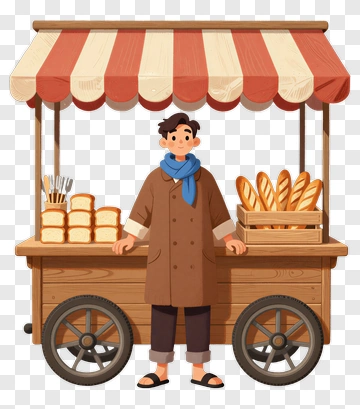 Baker At A Bread Cart PNG