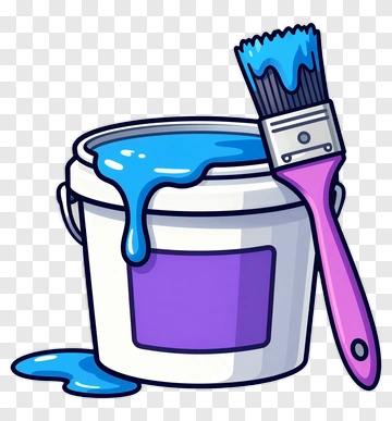 Paint Bucket With Brush And Blue Paint PNG