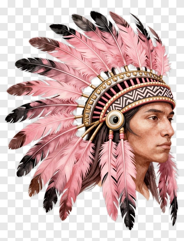 Native American Man Wearing Feathered Headdress PNG