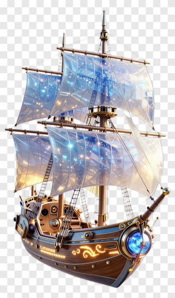 3D Steampunk Ship With Sails PNG